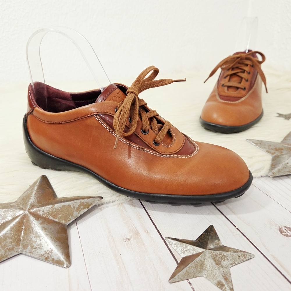 TOD'S Lace Up Driving Shoes Brown Leather Oxford Sneakers Patent Tods Size 6